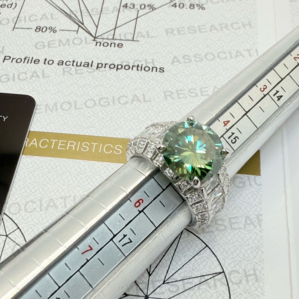 4ct Green Moissanite Ring on Au750 18k Gold Over S925 - Picture 4 of 15